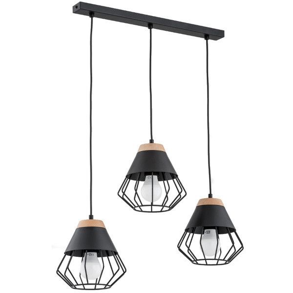 Lampa wisząca Alfa Rina czarna-jasne drewno wym: 90 x 52 x 20 cm 3xE27 x 15W 1 szt.