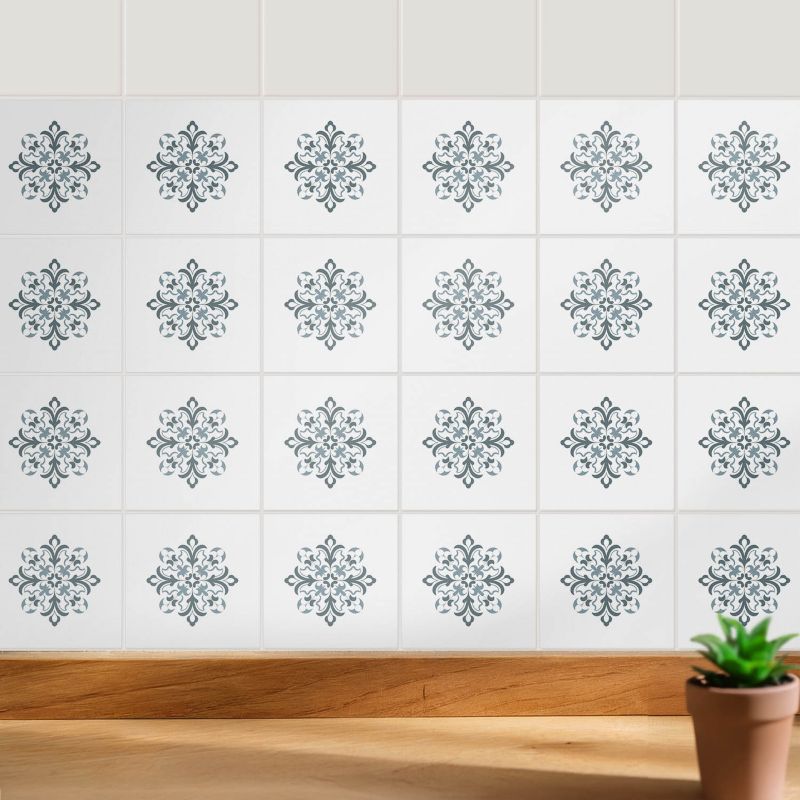 Samoprzylepna naklejka na kafle Wallfluent 10x10 cm Kwiatowy motyw w siatce wodoodporne 24 szt.