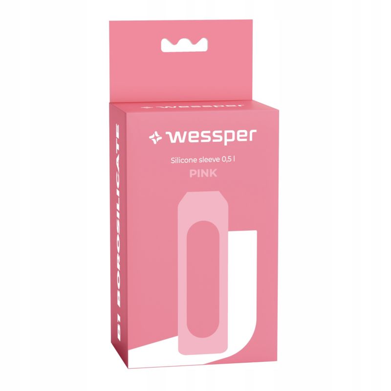 Etui silikonowe, Wessper, do butelki na wodę Wessper B1 BOROSILICATE 0,5L, ochronne, bez BPA, różowy, 1szt