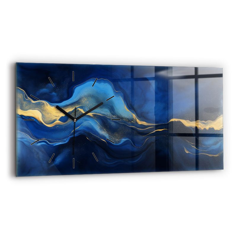 Zegar szklany czarne wskazówki Wallfluent 60x30 cm Niebieski marmur 1 szt.