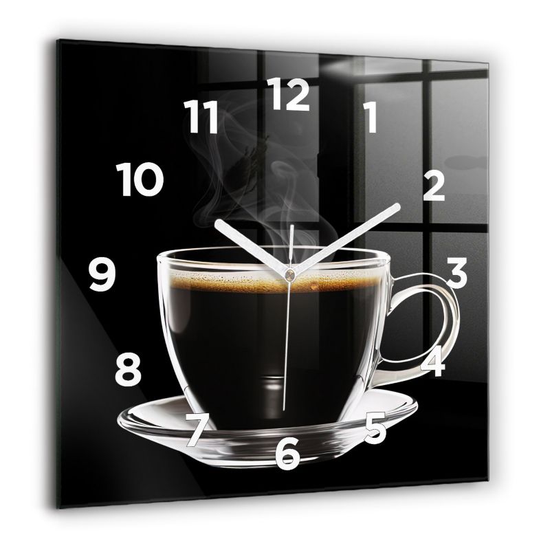 Zegar z białymi wskazówkami Wallfluent 60x60 cm Czarna kawa Szklany 1 szt.