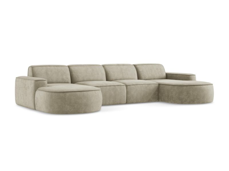 Sofa modułowa panoramiczna Makamii Omao z tkaniny szenilowej 364x166 cm beżowy 1 szt.