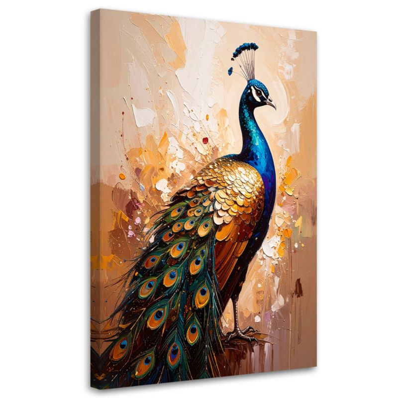 Obraz do salonu Feeby Kolorowy Paw Ptaki na beżowym tle 60x90cm 1szt