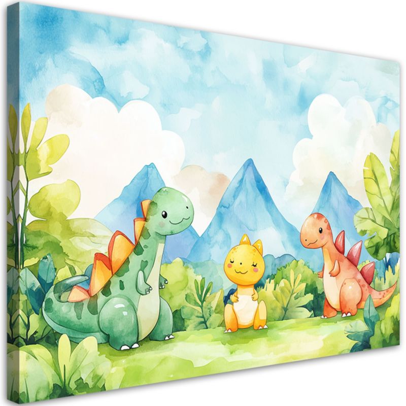 Obraz do pokoju dziecięcego Feeby Śmieszne Dinozaury Kolorowe 90x60cm 1szt