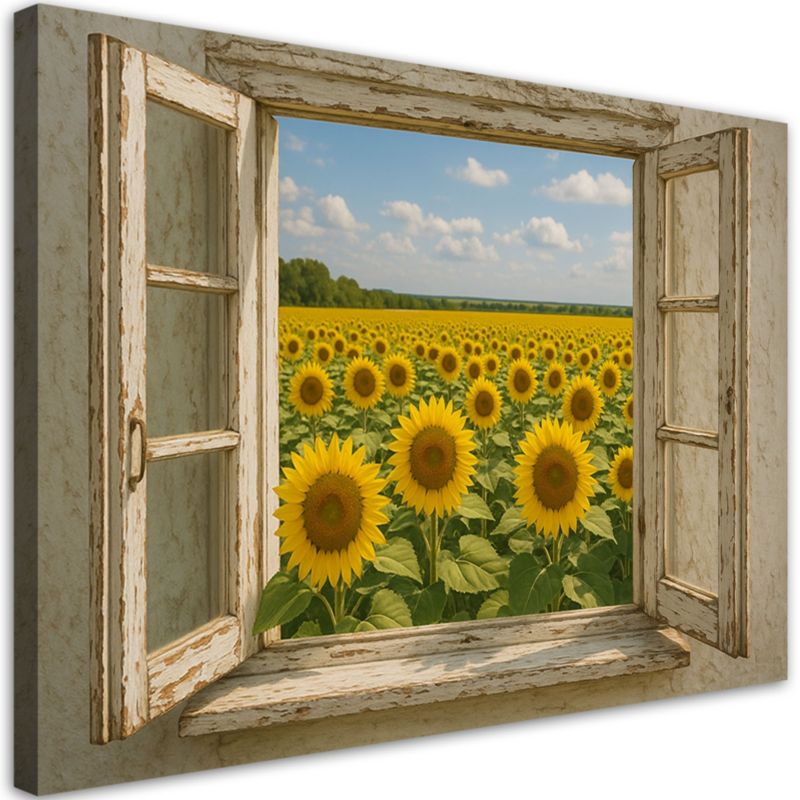 Obraz do salonu jadalni Feeby Widok z okna Pole Słoneczniki Shabby Chic 60x40cm 1szt