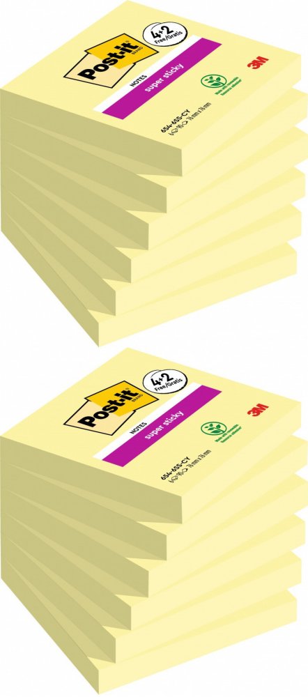 2x Karteczki samoprzylepne Post-it Super Sticky, 76x76mm, 6x90 karteczek, żółty