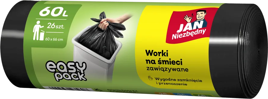 Worki na śmieci Jan Niezbędny, na odpady zmieszane, 60l, 26 sztuk, czarny