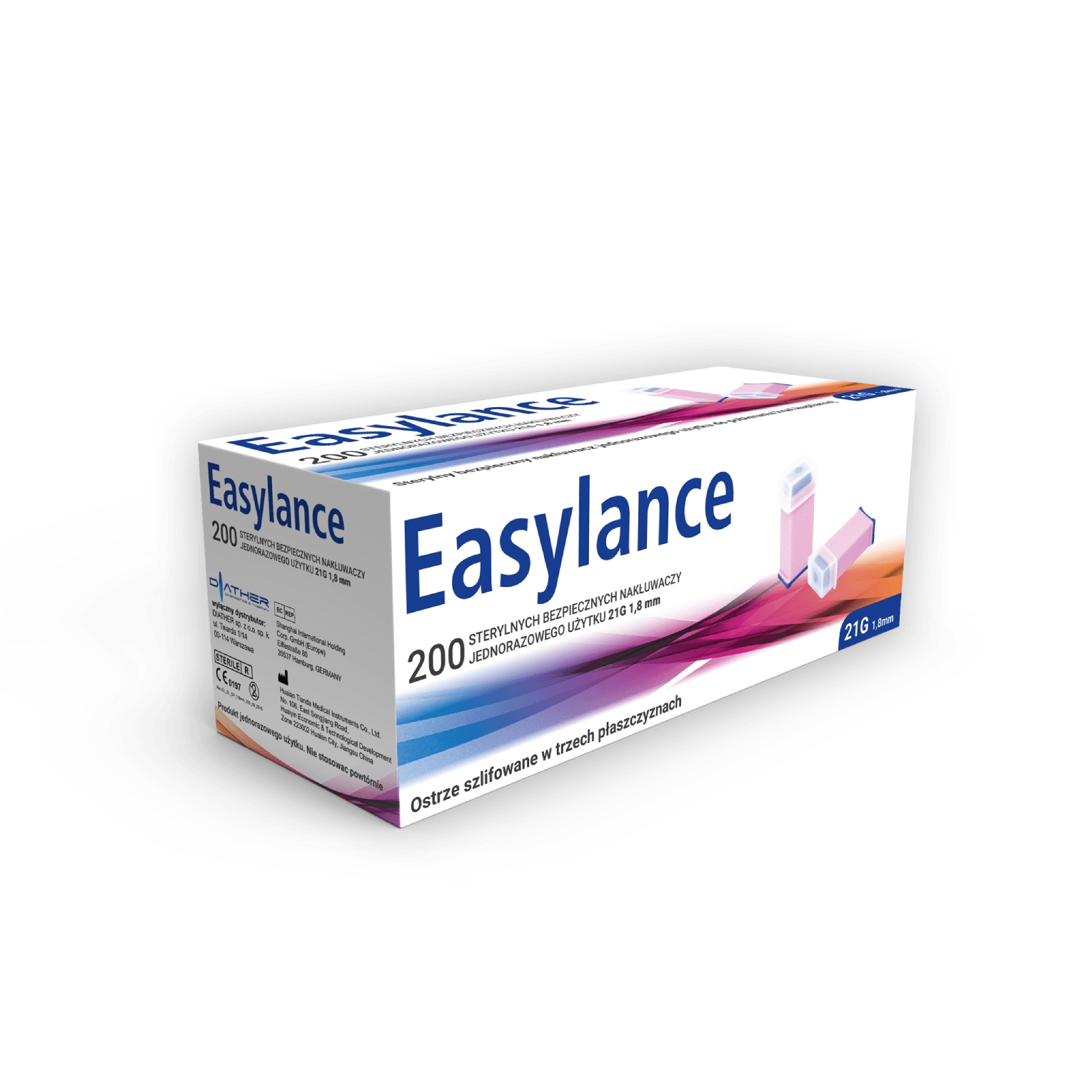 Easylance - nakłuwacze jednorazowe użytku, 21 g 1,8mm, 200 sztuk