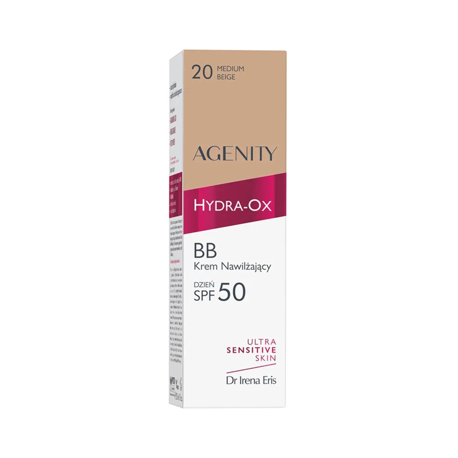 Agenity hydra-ox - krem bb nawilżający, spf 50, 20 medium beige, 30 ml