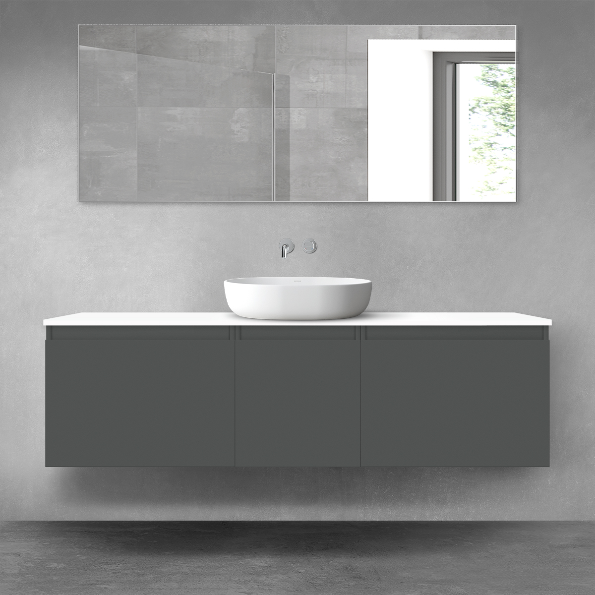 Oltens Vernal zestaw mebli łazienkowych 160 cm z blatem grafit mat/biały połysk 68421400 - Wysyłka w 24h