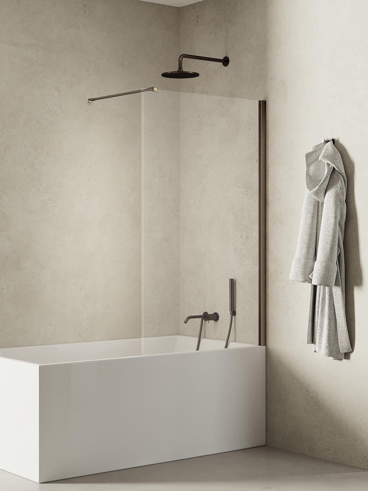 New Trendy New Soleo Gunmetal Brushed parawan nawannowy 90 cm 1-częściowy gunmetal szczotkowany/szkło przezroczyste P-0145-WP