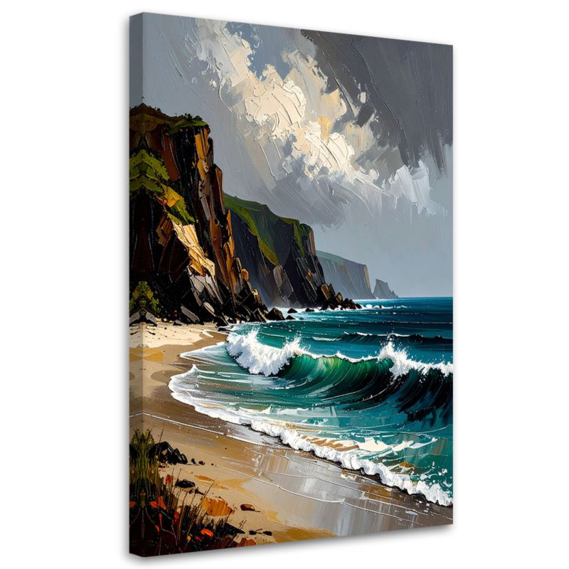 Obraz do salonu sypialni Feeby Morze Plaża Skały Góry 60x90cm 1szt