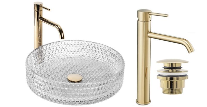 Umywalka nablatowa GTM Design Szklana M6 Transparentna z baterią w zestawie 1 szt.