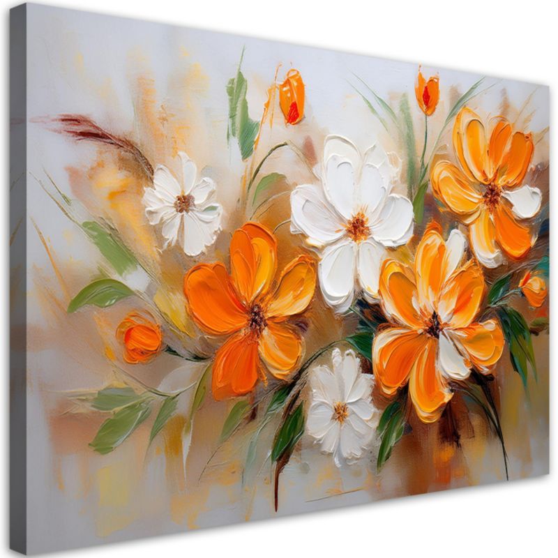 Obraz na płótnie Feeby Biało Pomarańczowe Polne Kwiaty 90x60cm 1szt