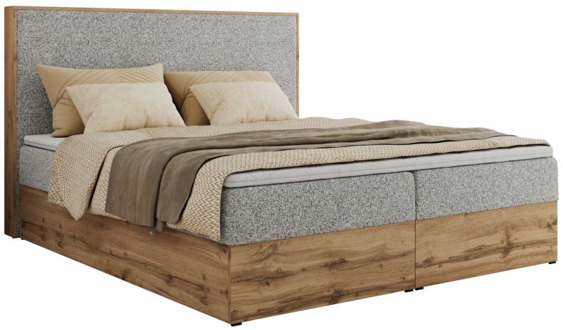 Łóżko kontynentalne MKS Meble WOOD CLASSIC 200x200 H3 jasnoszary struktura 1 szt.