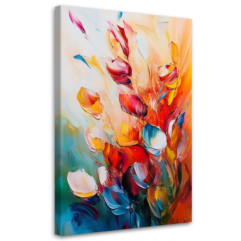 Obraz na płótnie Feeby Kolorowe Kwiaty Efekt Farby Olejnej 60x90cm 1szt
