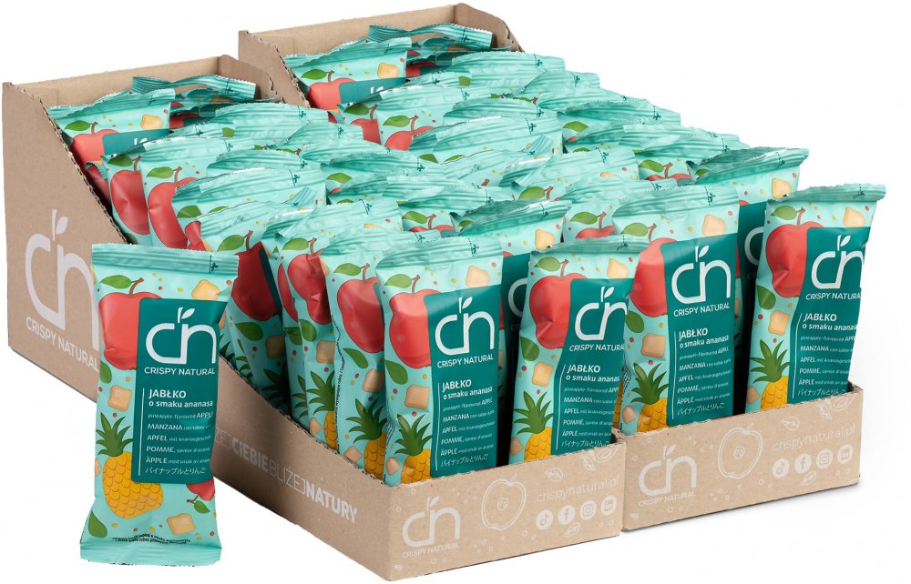 64x Suszone owoce Crispy Natural Jabłko o smaku ananasa, kostki, 12g