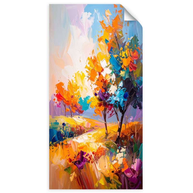 Naklejki samoprzylepne do salonu sypialni Feeby Kolorowe drzewa pejzaż imitacja farby 100x200cm 1szt