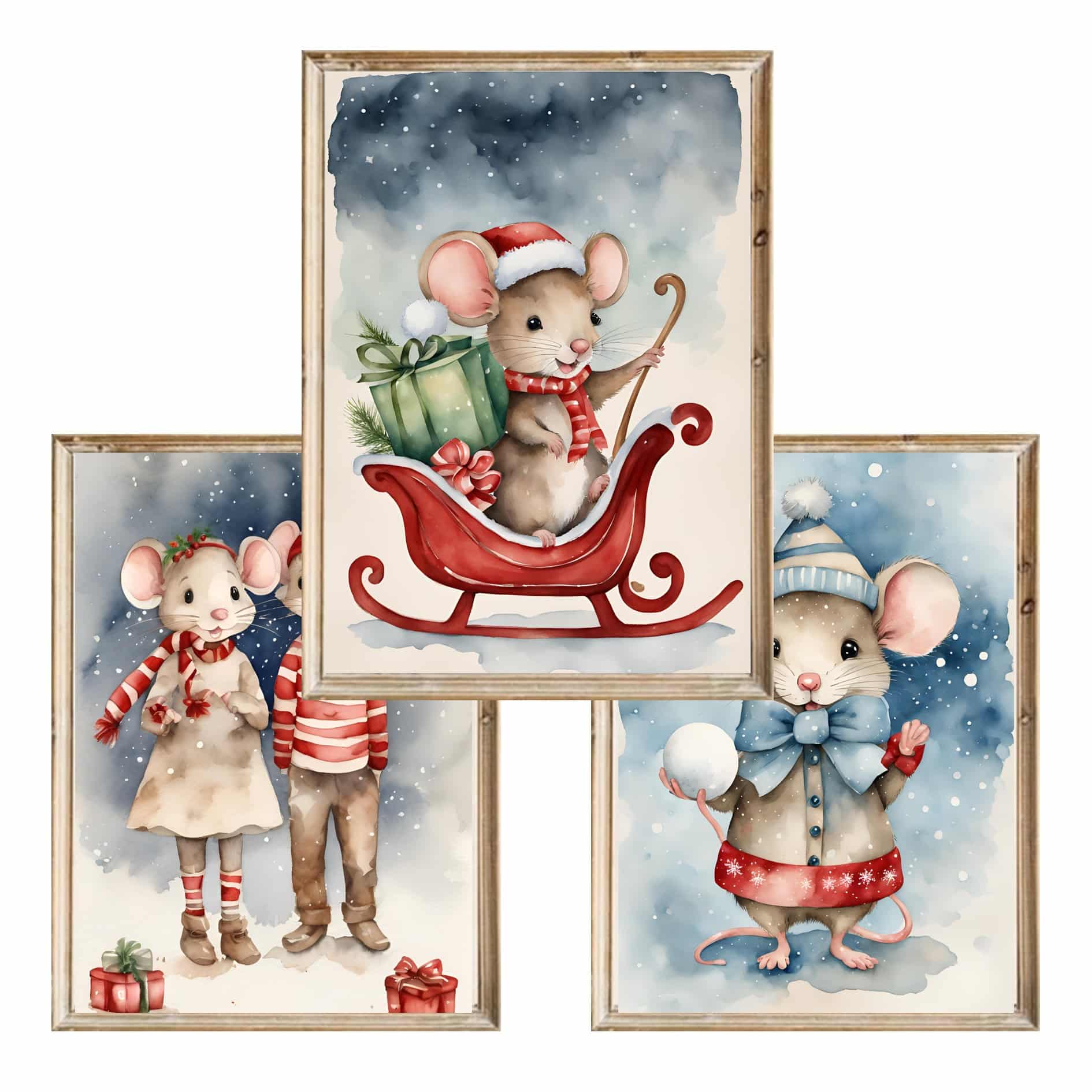 Zestaw trzech plakatów dla dzieci Winter Mouses - A4