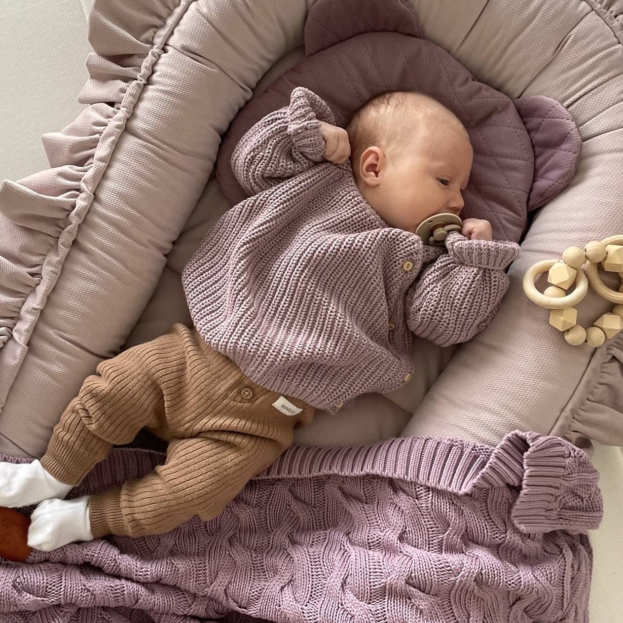 Kocyk dziany warkocz bambusowy Lawendowy IF