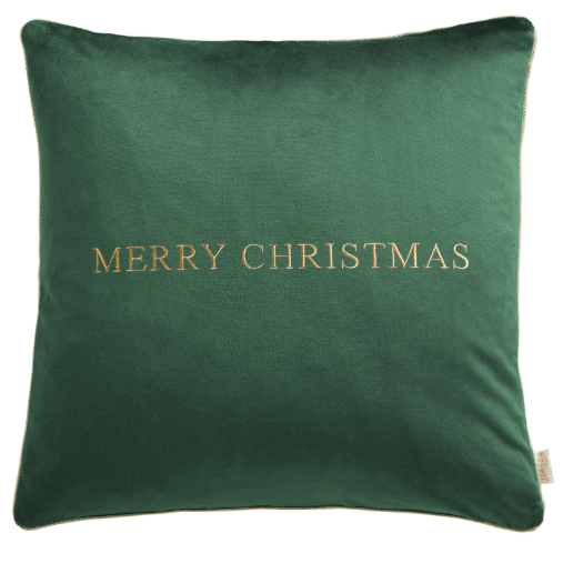 Poszewka świąteczna welur Merry Christmas zieleń ze złotą lamówką 45x45 cm R