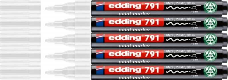 5x Marker olejowy edding e-791 PCR, okrągła, 1-2 mm, biały