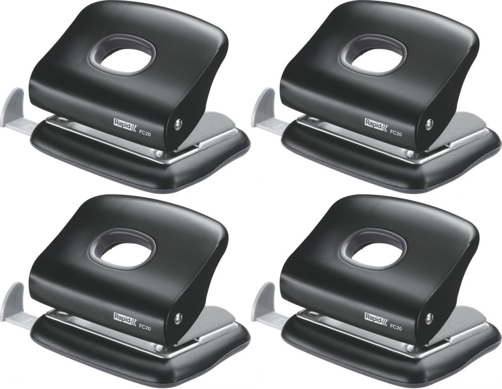 4x Dziurkacz Rapid FC20, do 20 kartek, czarny