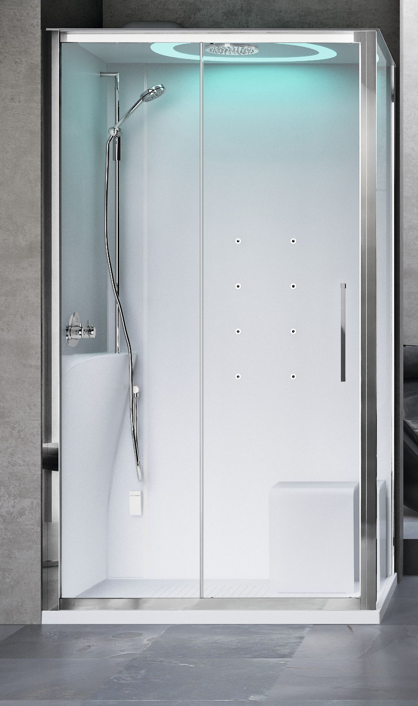 Novellini Eon 2P kabina z hydromasażem 120x80 cm lewa parowa z brodzikiem srebrna EON2P120ST1N-1UB