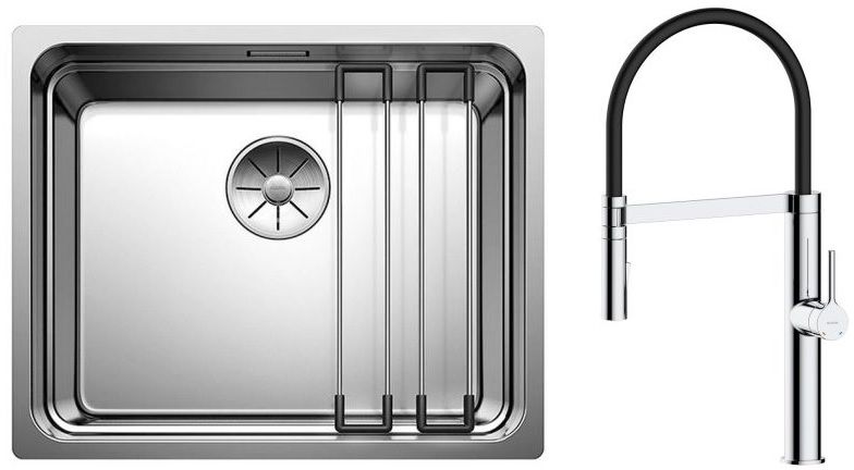 Zestaw Blanco Etagon 500-U zlewozmywak stalowy 54x44 cm z baterią kuchenną Oltens Borga stojąca z wyciąganą wylewką chrom/czarny ... - Wysyłka w 24h