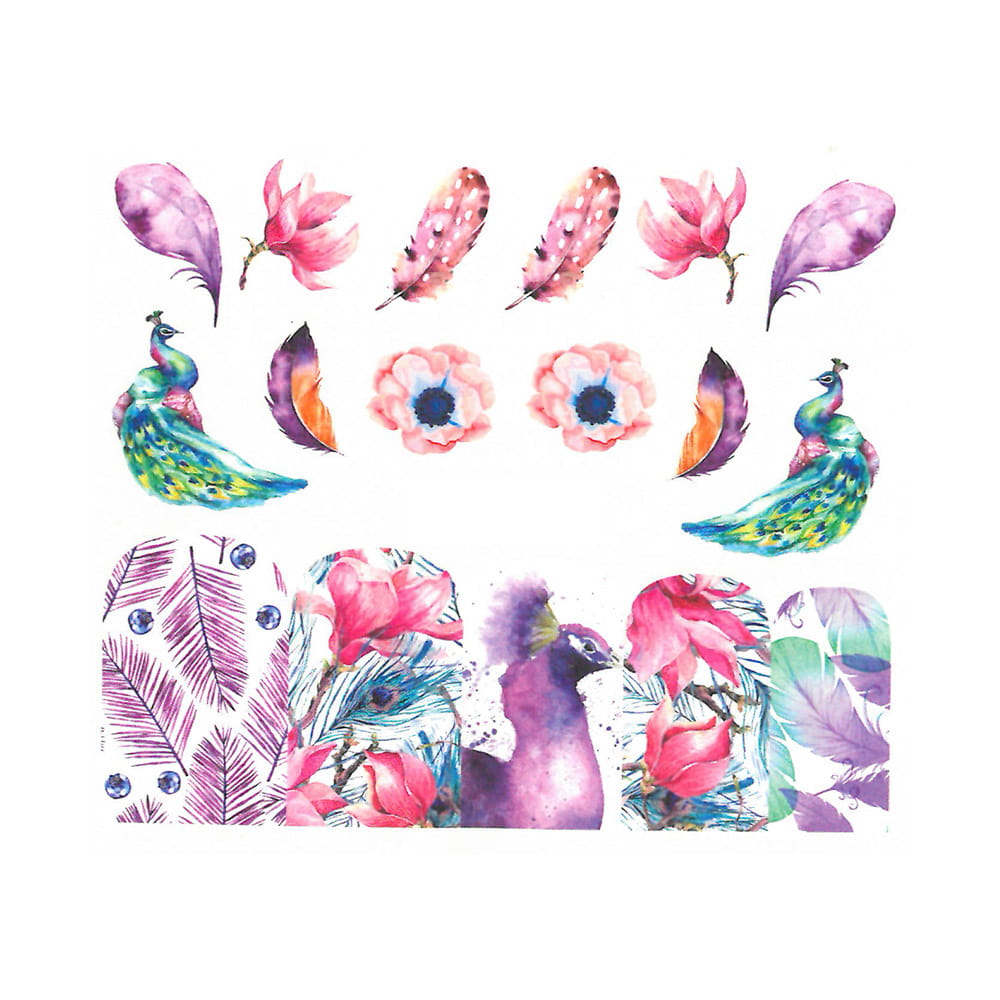 Naklejki wodne do paznokci pawie BN-1203