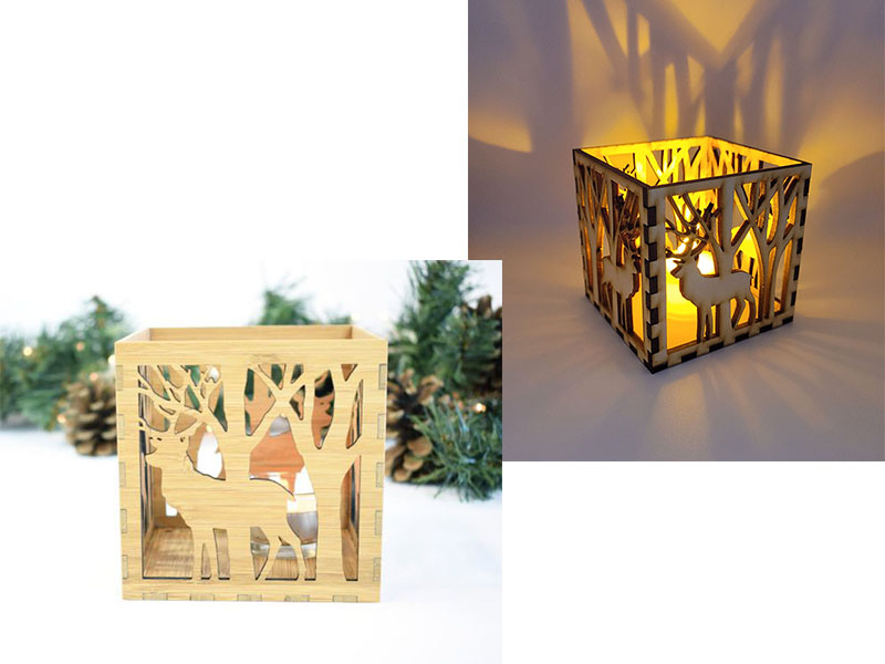 Drewniany lampion świecznik adwentowy LED dekoracja na Boże Narodzenie renifer