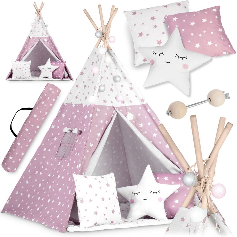 Namiot Tipi dla dzieci Nukido NK-400 wigwam różowy w gwiazdki 1szt.
