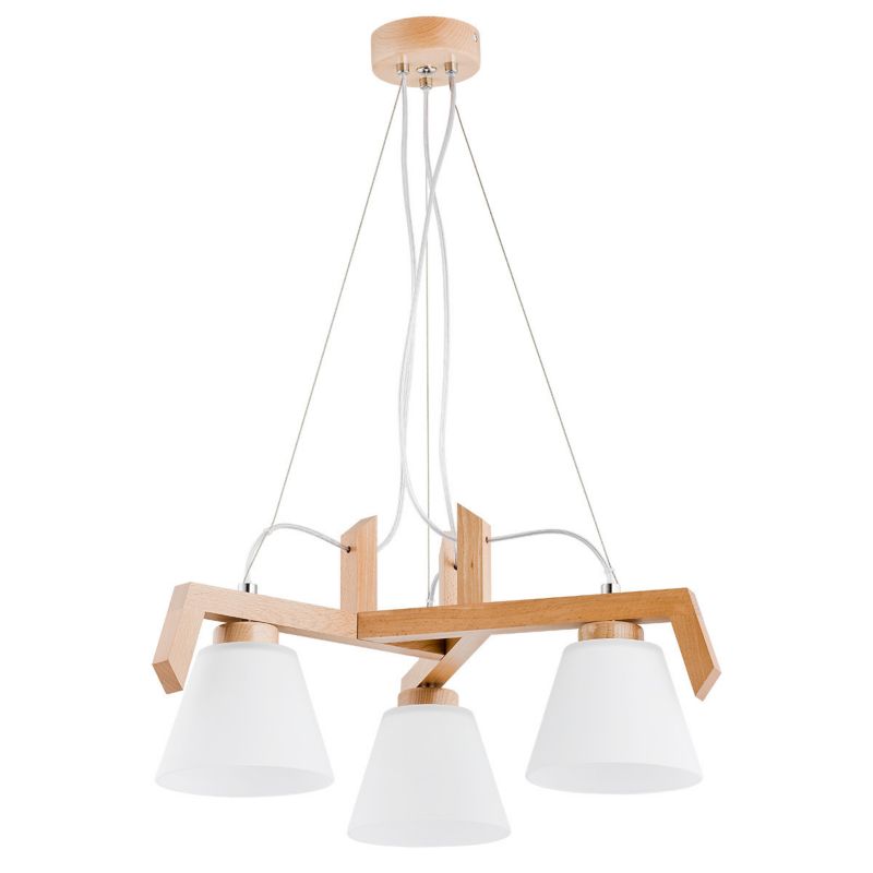 Lampa wisząca Alfa Santos jasne drewno-biała wym: 75,5 x 55 x 55 cm 3xE27 x 15W 1 szt.