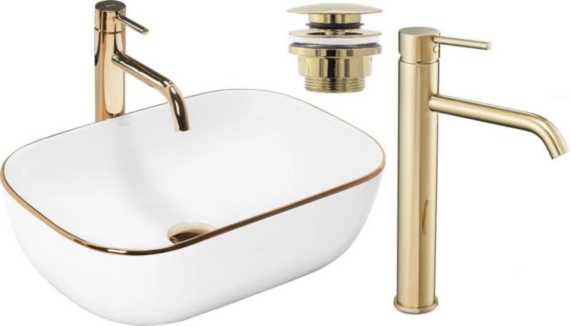 Umywalka nablatowa GTM Design Belinda M10 Biała z baterią w zestawie 1 szt.