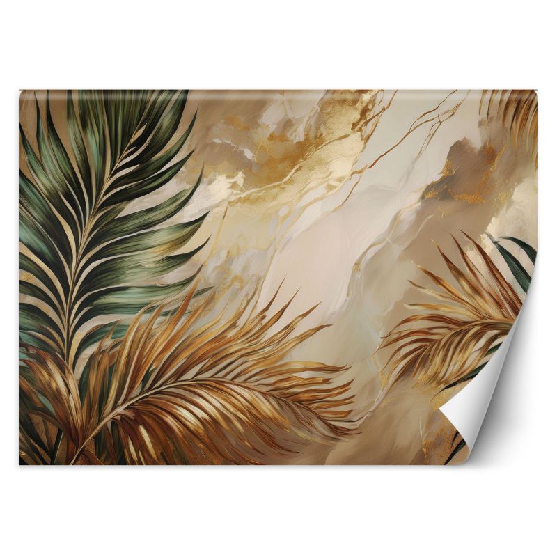 Fototapeta Feeby Liście Rośliny Boho na żłotym Marmurze 200x140 1 szt