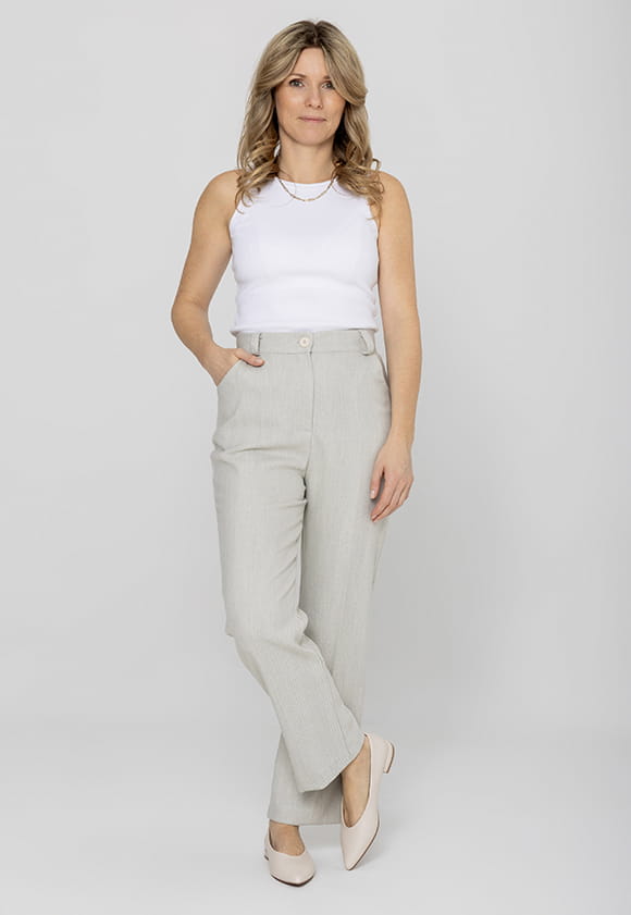 Lillow - SPODNIE Damskie CYGARETKI PRESTON krótsze - szara jodełka - Materiał wiskoza - Uszyto w Polsce