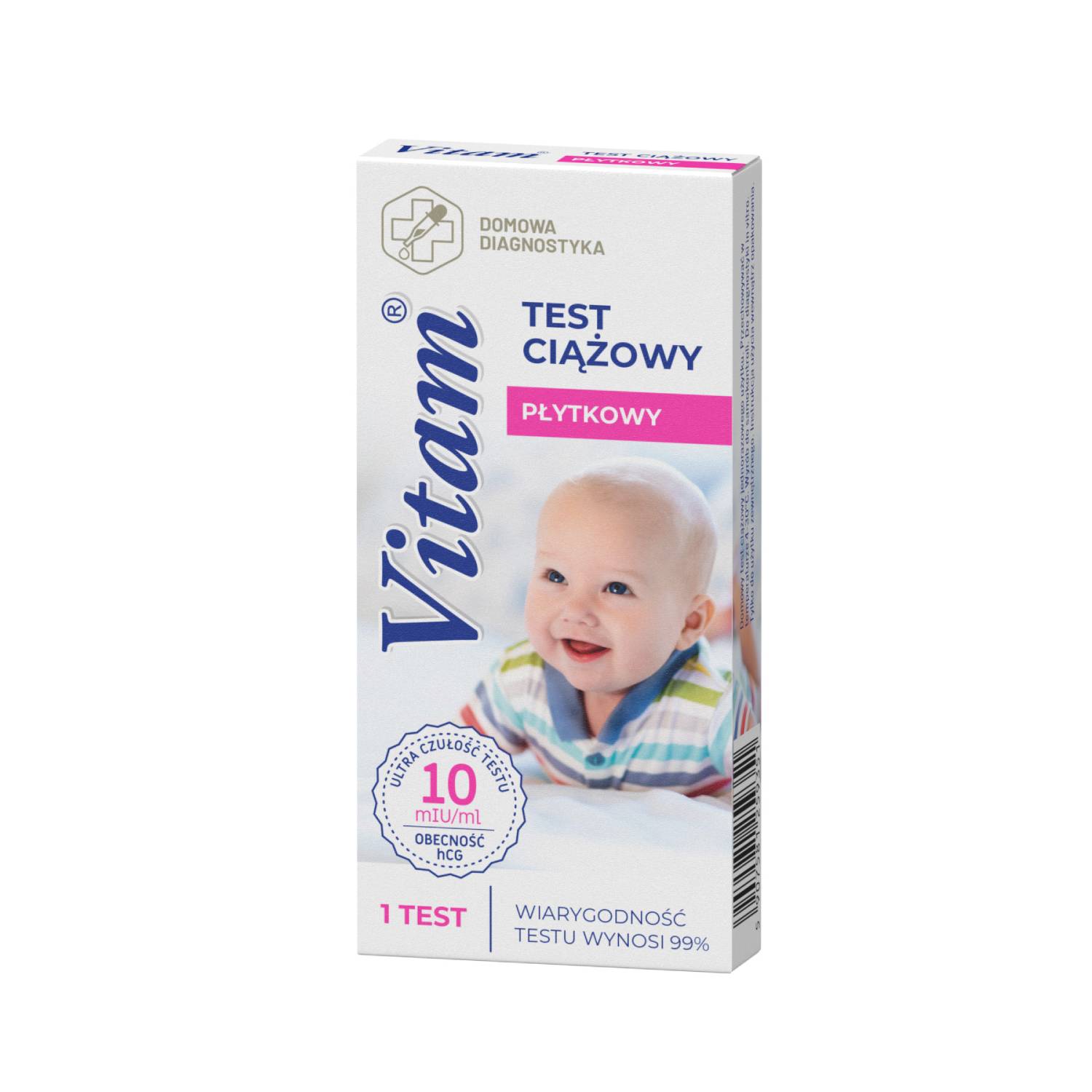 Vitam - płytkowy test ciążowy czułość 10 mlu/ml, 1 sztuka
