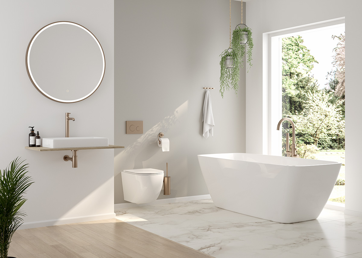 Oltens Nordlis lustro 80 cm okrągłe z oświetleniem z przodu z matą grzewczą miedź szczotkowana 64101610 - Wysyłka w 24h