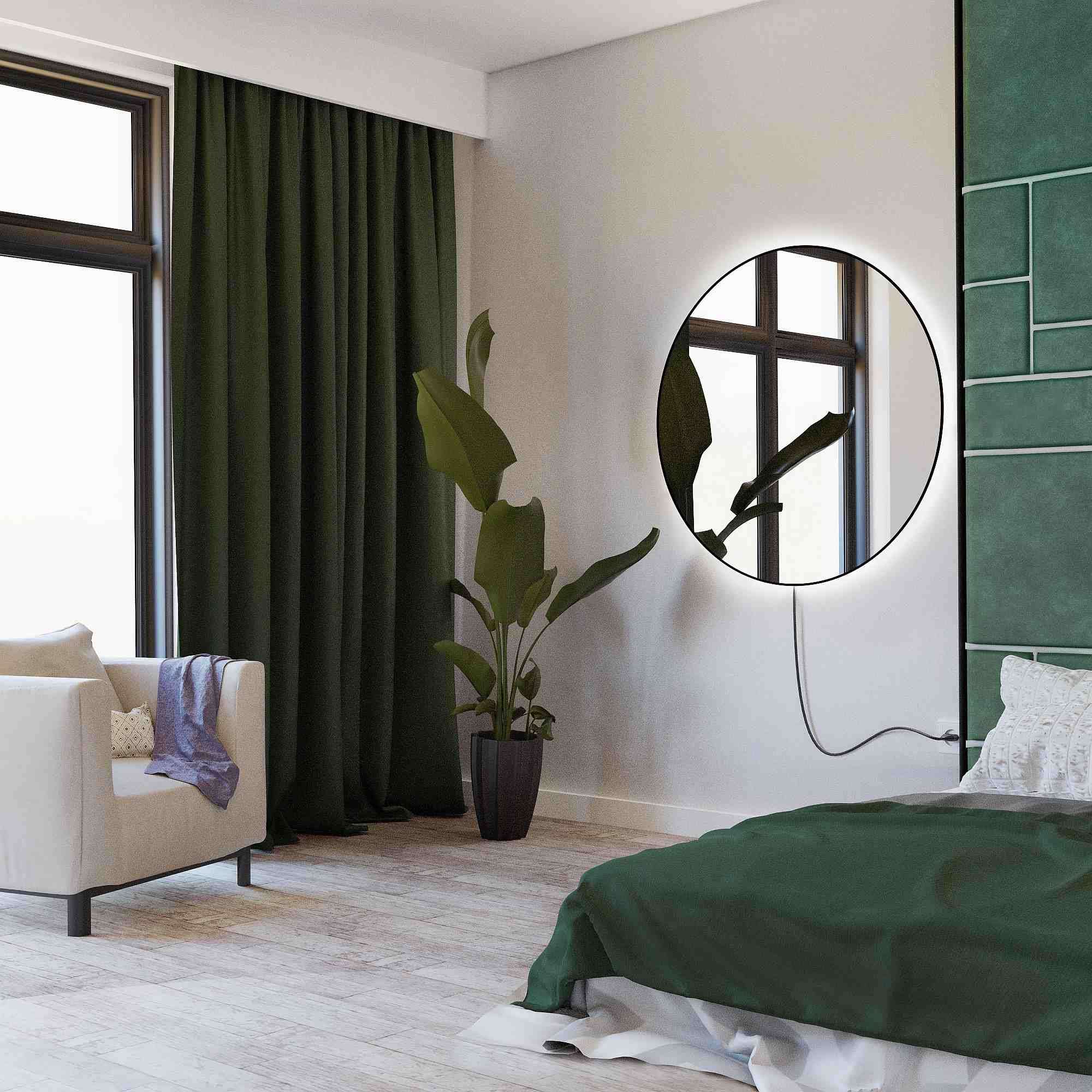 Smartwoods Electra lustro 50 cm okrągłe z oświetleniem LED czarne barwa neutralna