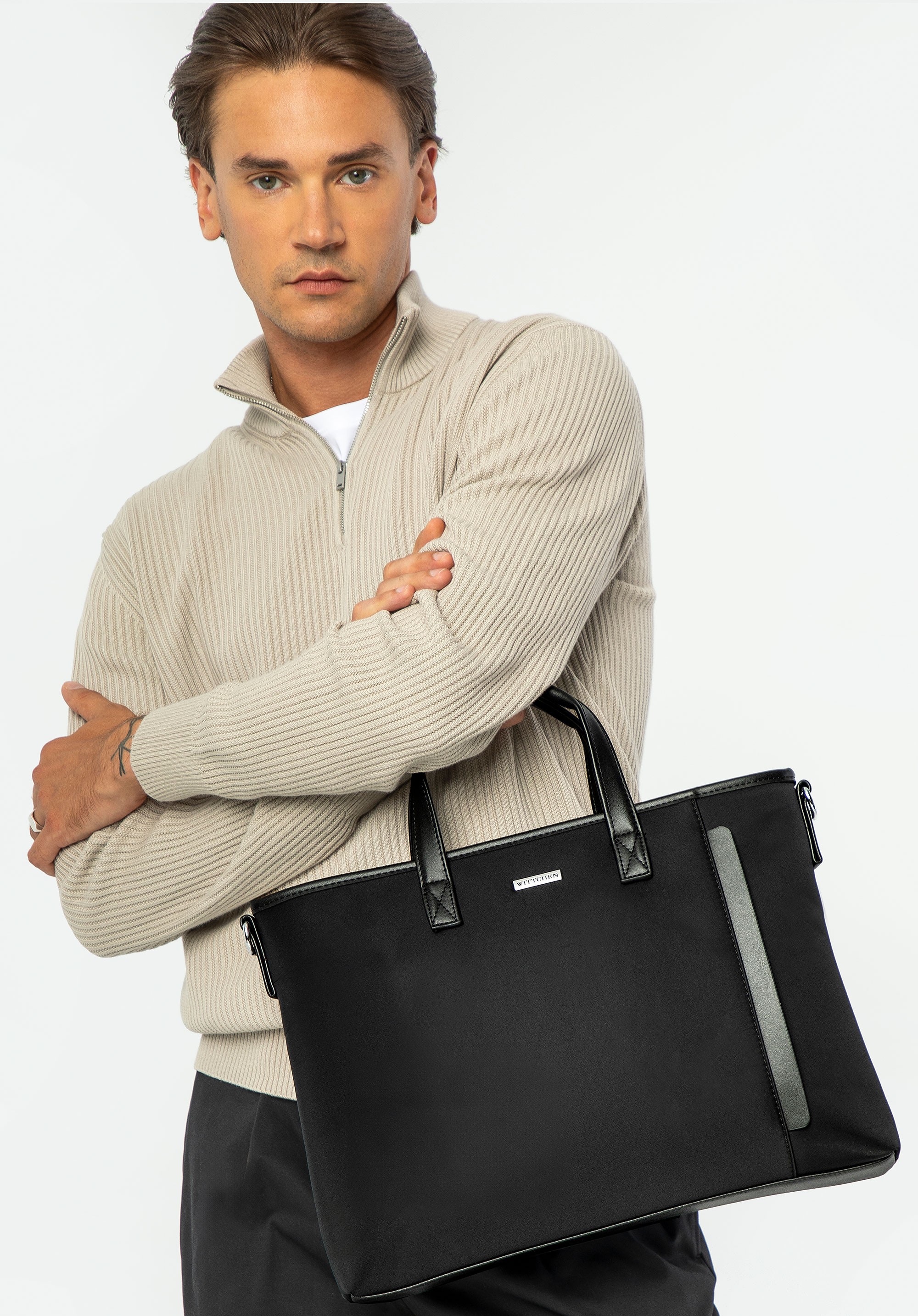 Męska torba na laptopa 13” z ozdobną wstawką czarna