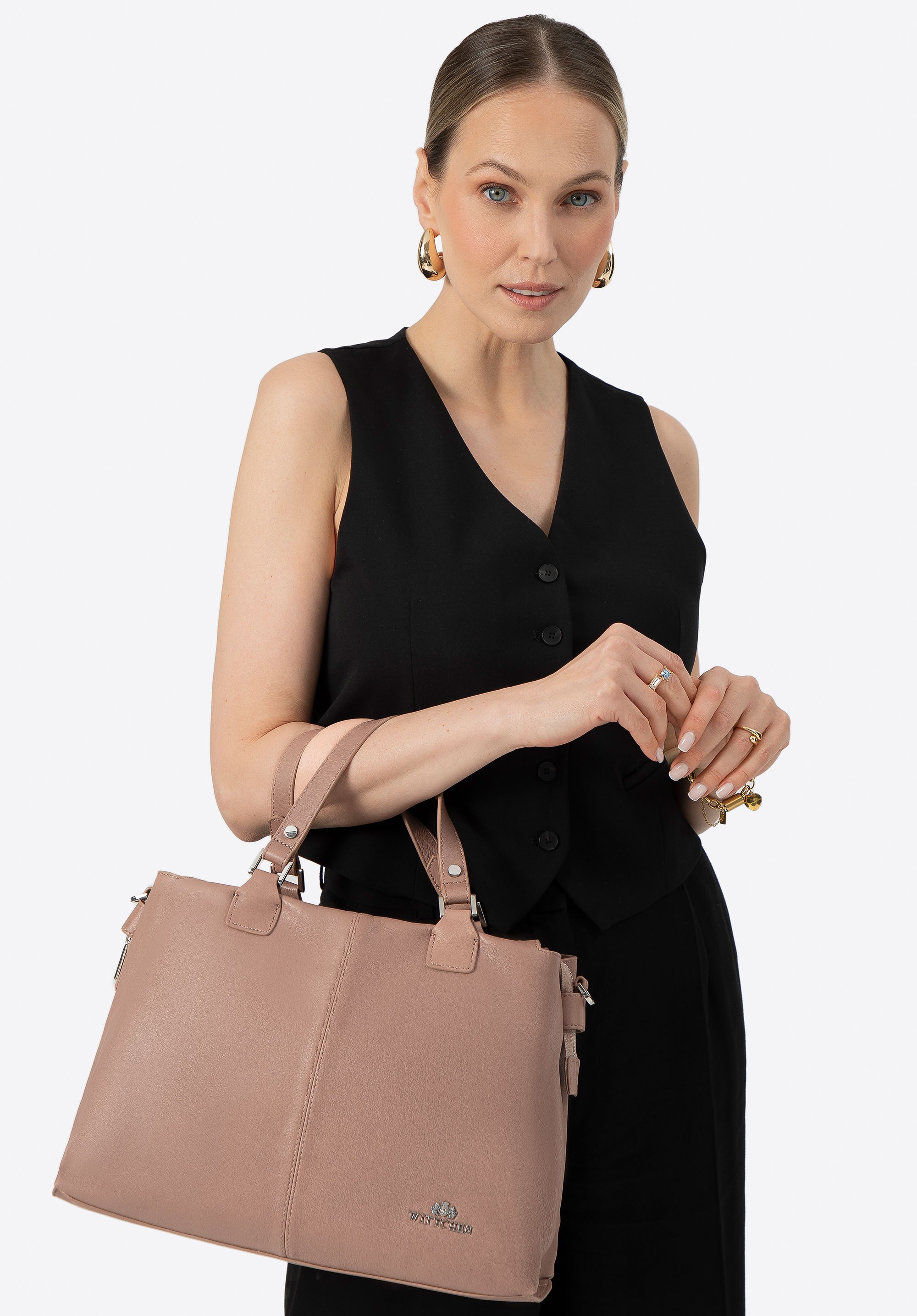 Damska shopperka ze skóry dwukomorowa beżowa