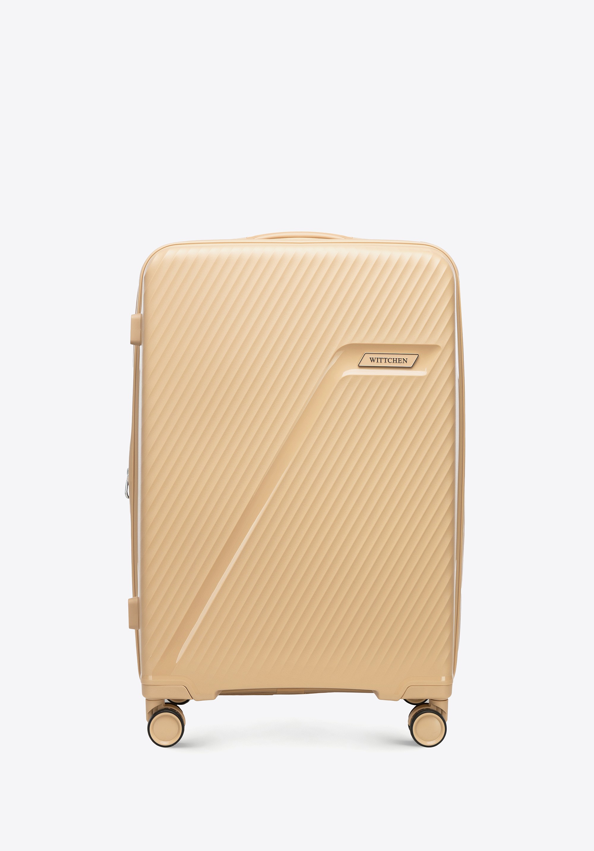 Średnia walizka z polipropylenu w ukośne pasy beżowa