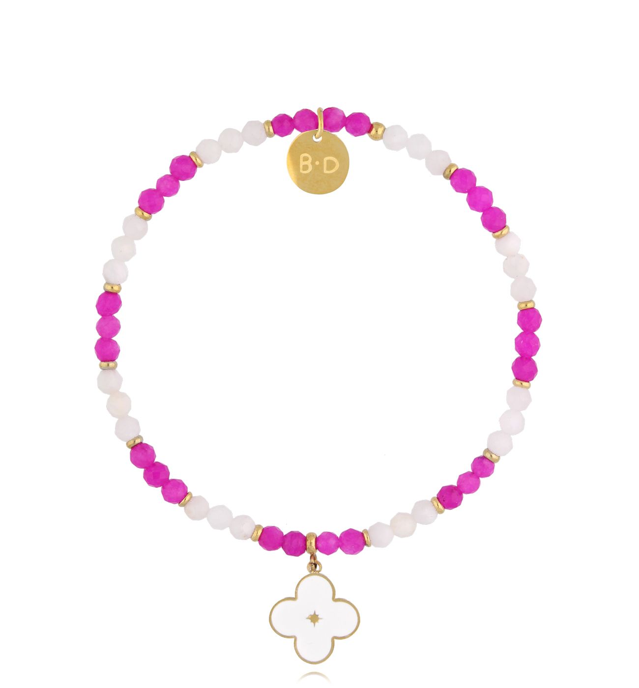 Bransoletka biało fuksjowa z koniczynką Cytisum BTW2120