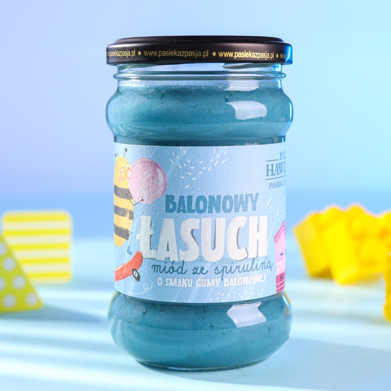 Balonowy łasuch - miód dla dzieci ze spiruliną 370g - Pasieka z Pasją Hawran