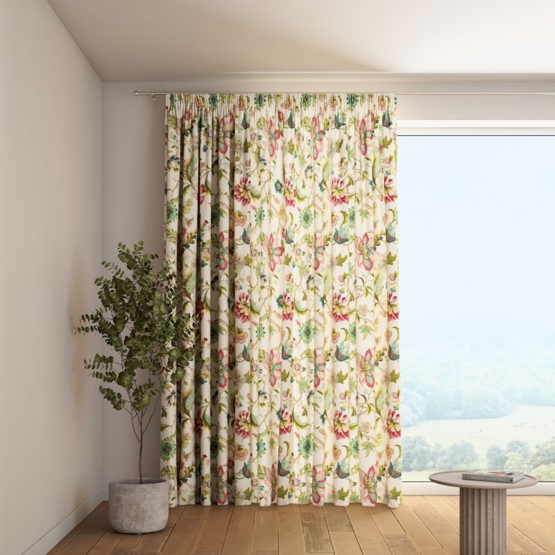 Zasłona na taśmie marszczącej 1 szt. 130 x 245 cm Dekoria kolorowe kwiaty na jasnym tle 1 szt.