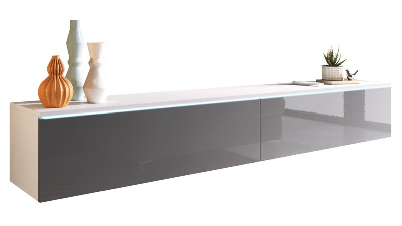 Szafka RTV MIRJAN 24 D 180 z oświetleniem LED biały/szary połysk 1 szt.