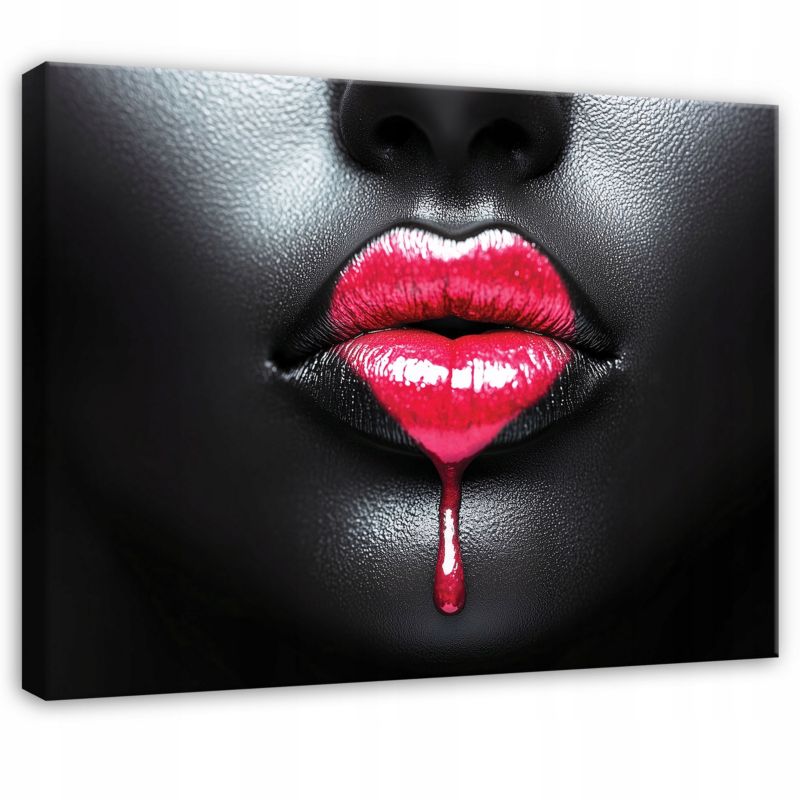 Obraz Usta Kobiety Czarny Do Sypialni Salonu Na Płótnie Canvas WALLARENA 100x70 cm Dekoracja Ścienna 1 szt.