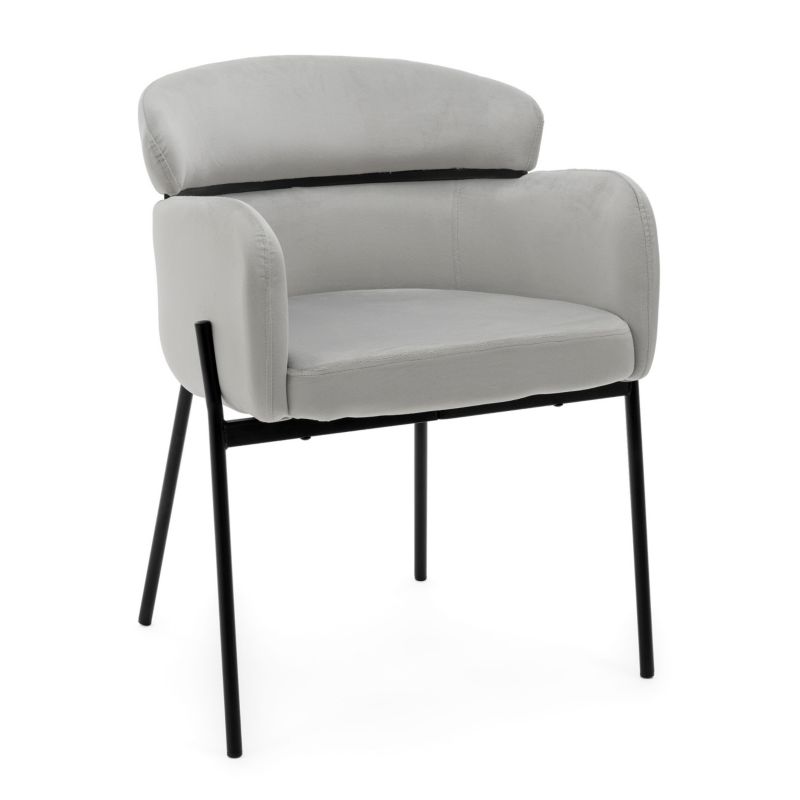 Krzesło tapicerowane New Home BOLZANO jasnoszare welurowe z podłokietnikami 1 szt.