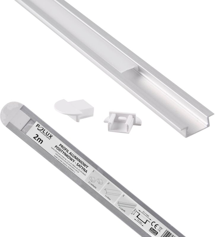 Zestaw Polux profil podtynkowy do taśm LED 2 m satynowy