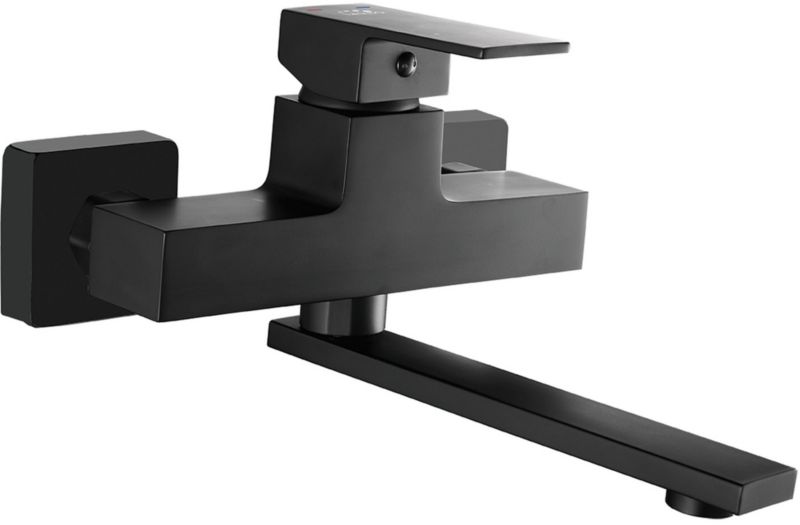 Bateria umywalkowa Laveo Kvadrato czarna ścienna jednouchwytowa ruchoma wylewka 1 szt.